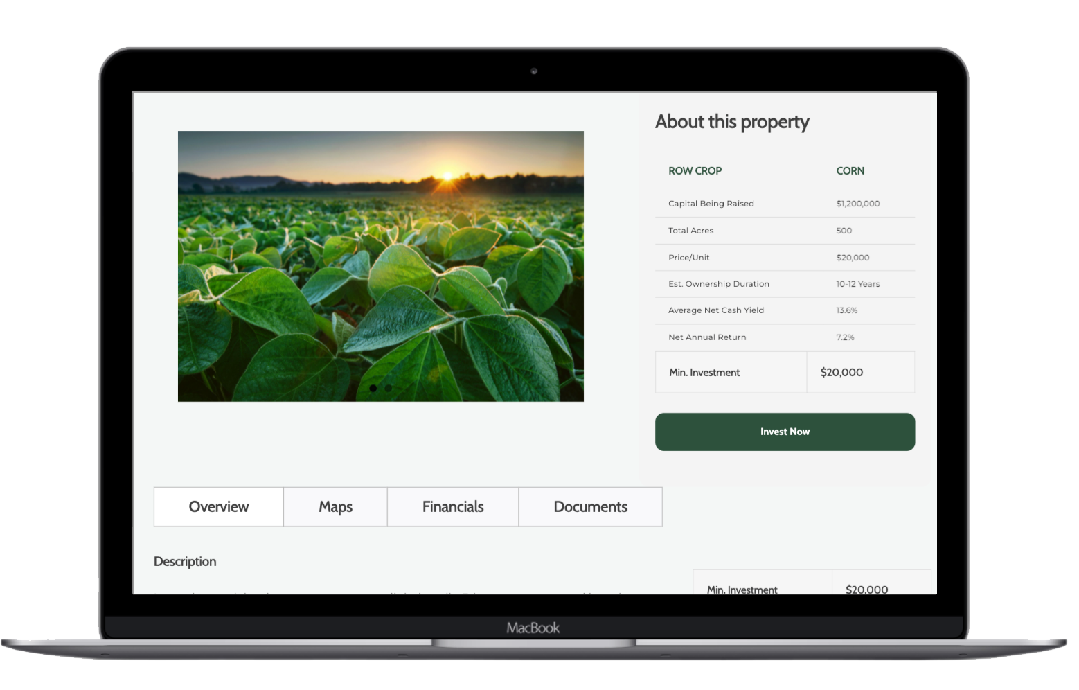 laptop showing farmvestor property